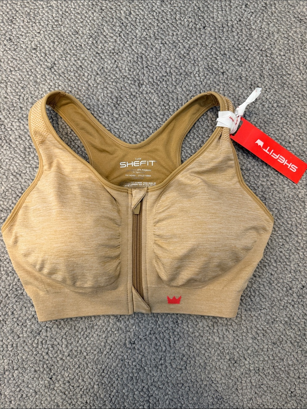 SHEFIT Front-Zip Lounge Bra in Honey Wheat Size Luxe
